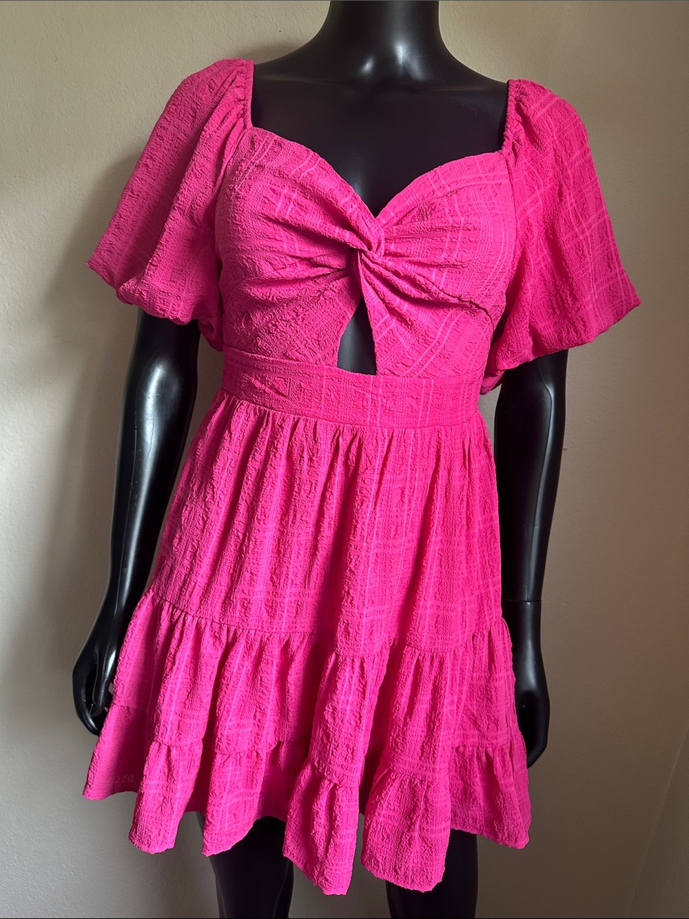 City Triangles Hot Pink Puff Sleeve Smocked Dress